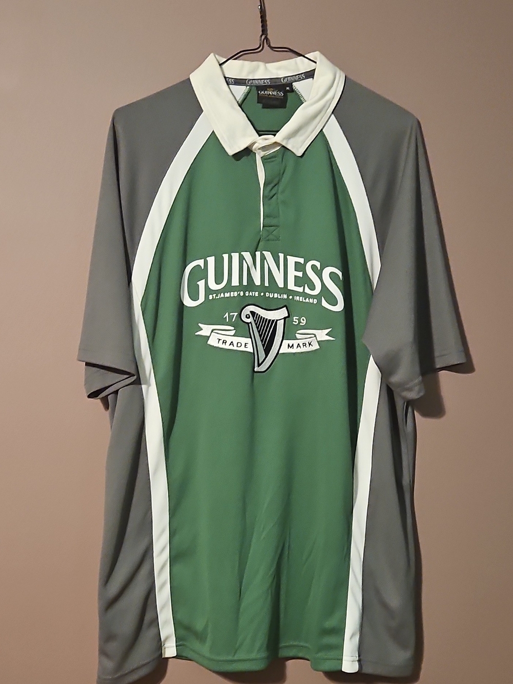 Guinness Green and Gray Short-Sleeve Polo with White Trim